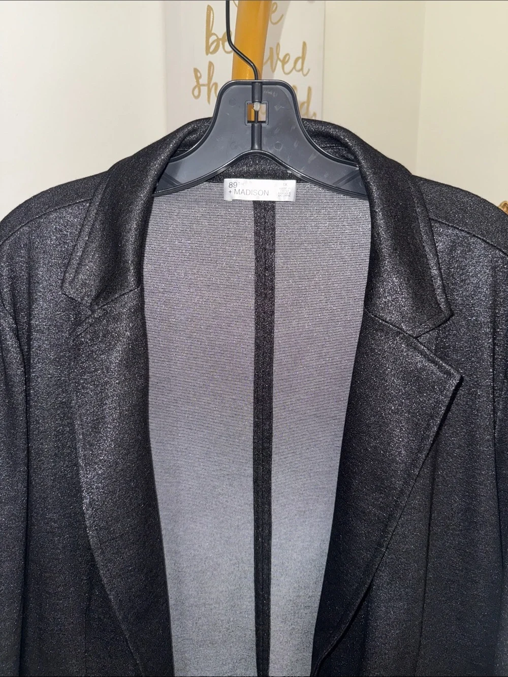 89th & Madison Black Shimmery Open Blazer